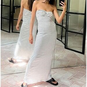 NA-KD Front Twist Maxi Tube Dress Small White‎ Black Stripe Summer Minimalist